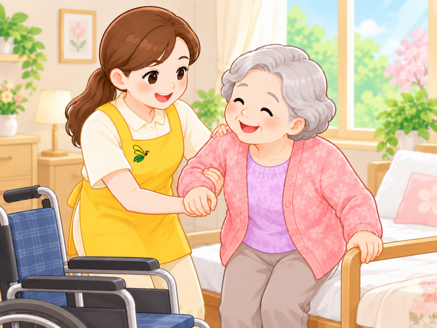이동 도움을 돕는 요양보호사와 어르신